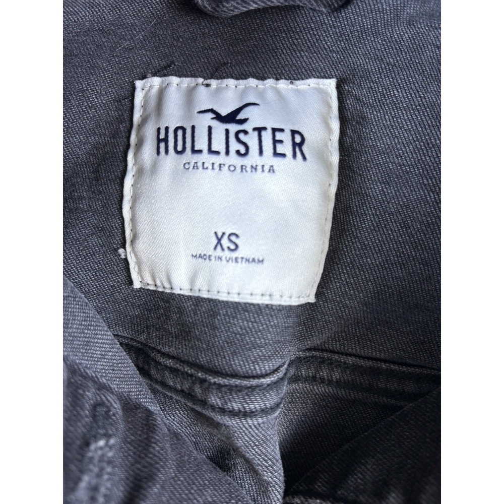 Hollister California Cropped Denim Jacket Womens XS Black Cotton Button Front - Picture 5 of 9